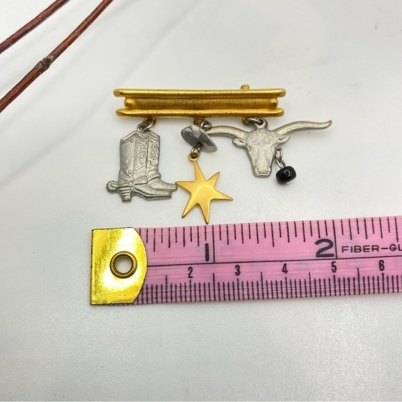 Western Cowboy Boots/ Star/ Cow Skull With Stone Accent Bar Pin Vintage 90's - Picture 4 of 5